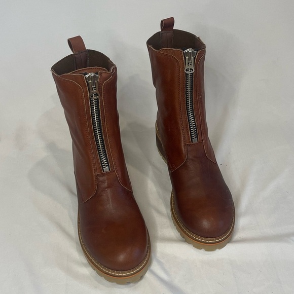 Hee Brown Leather Front Zip Ankle Boot Size 42 NEW - Picture 1 of 11
